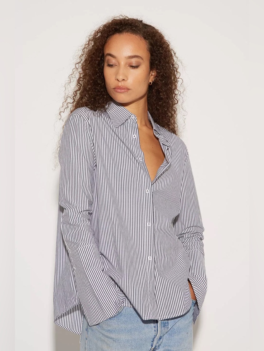Misha Nonoo Husband Shirt Button Down Striped Black White Cotton Size Medium